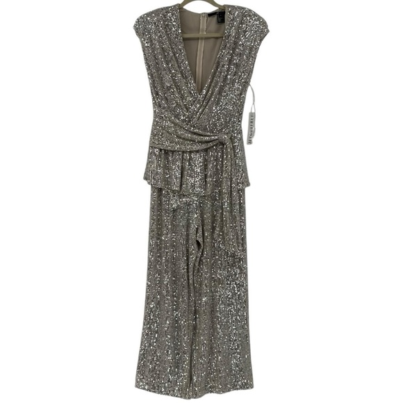 NEW Jay Godfrey Susie Sequin Jumpsuit size 6 Silver - Picture 1 of 7
